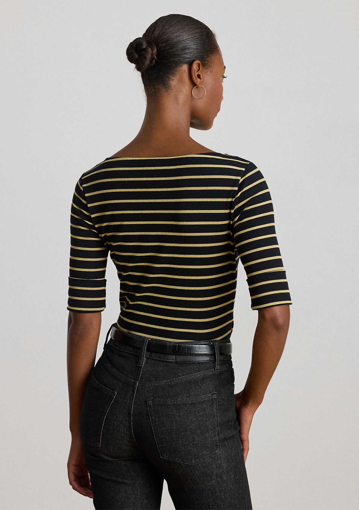 Womens Metallic Striped Boatneck Tee