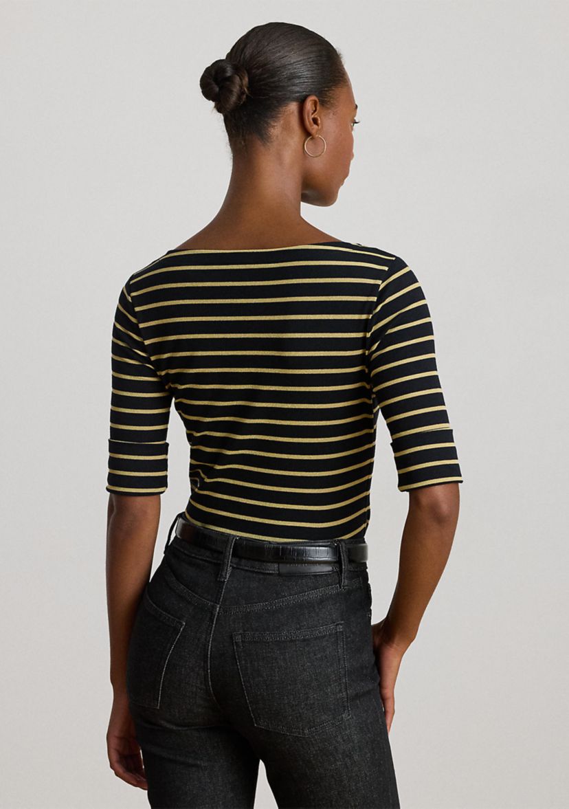Womens Metallic Striped Boatneck Tee