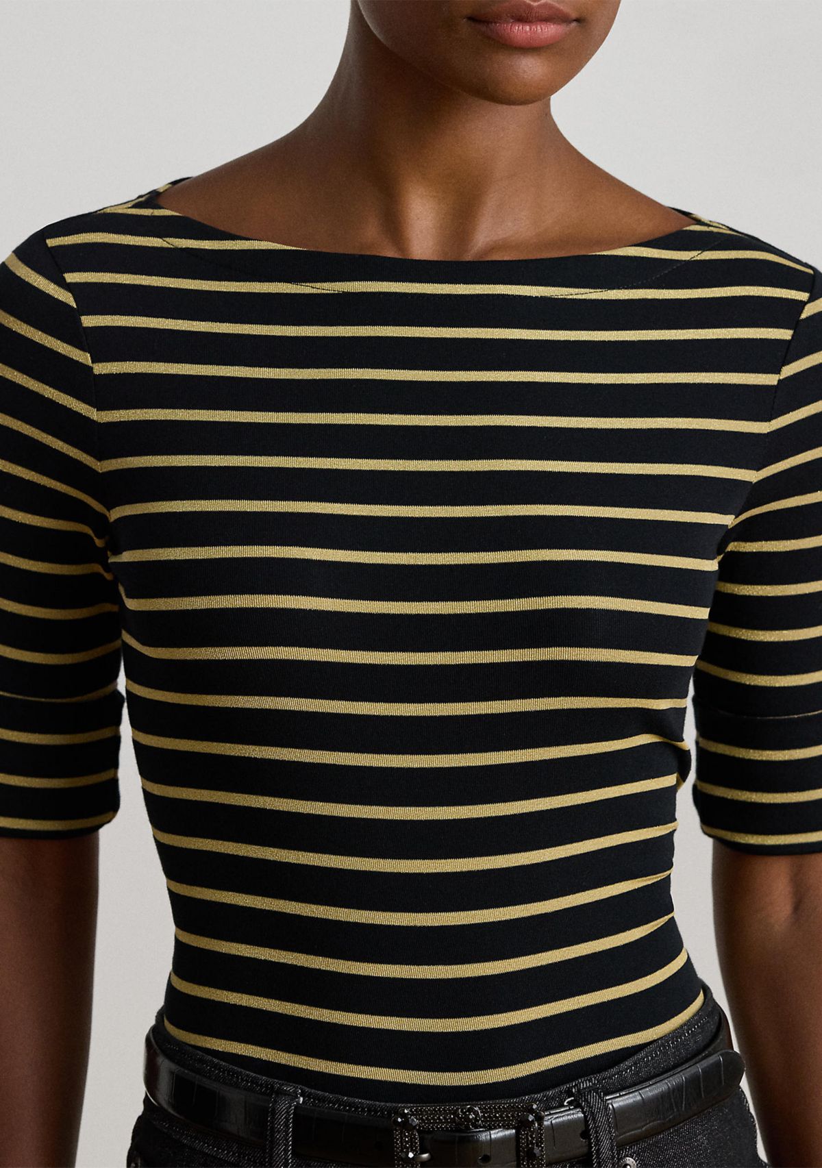 Womens Metallic Striped Boatneck Tee