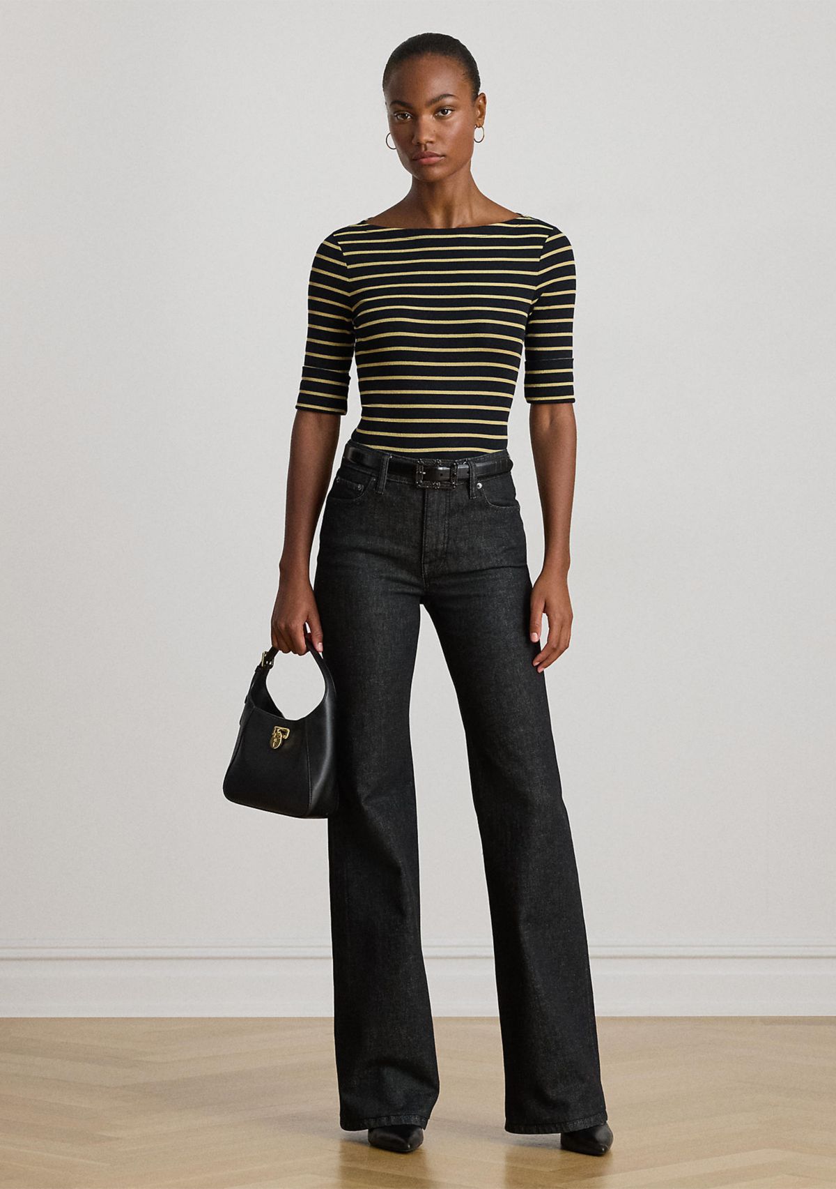 Womens Metallic Striped Boatneck Tee