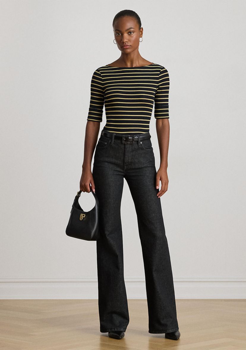 Womens Metallic Striped Boatneck Tee