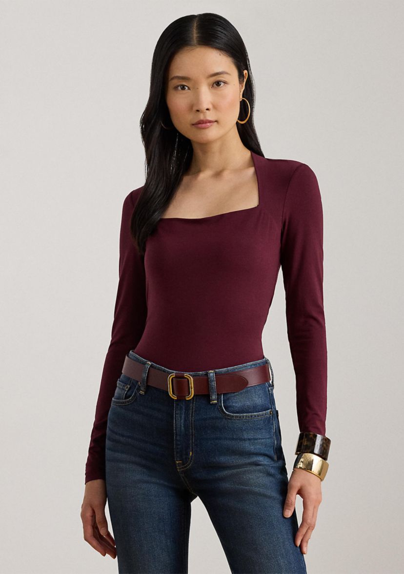 Womens Stretch Jersey Square-Neck Top