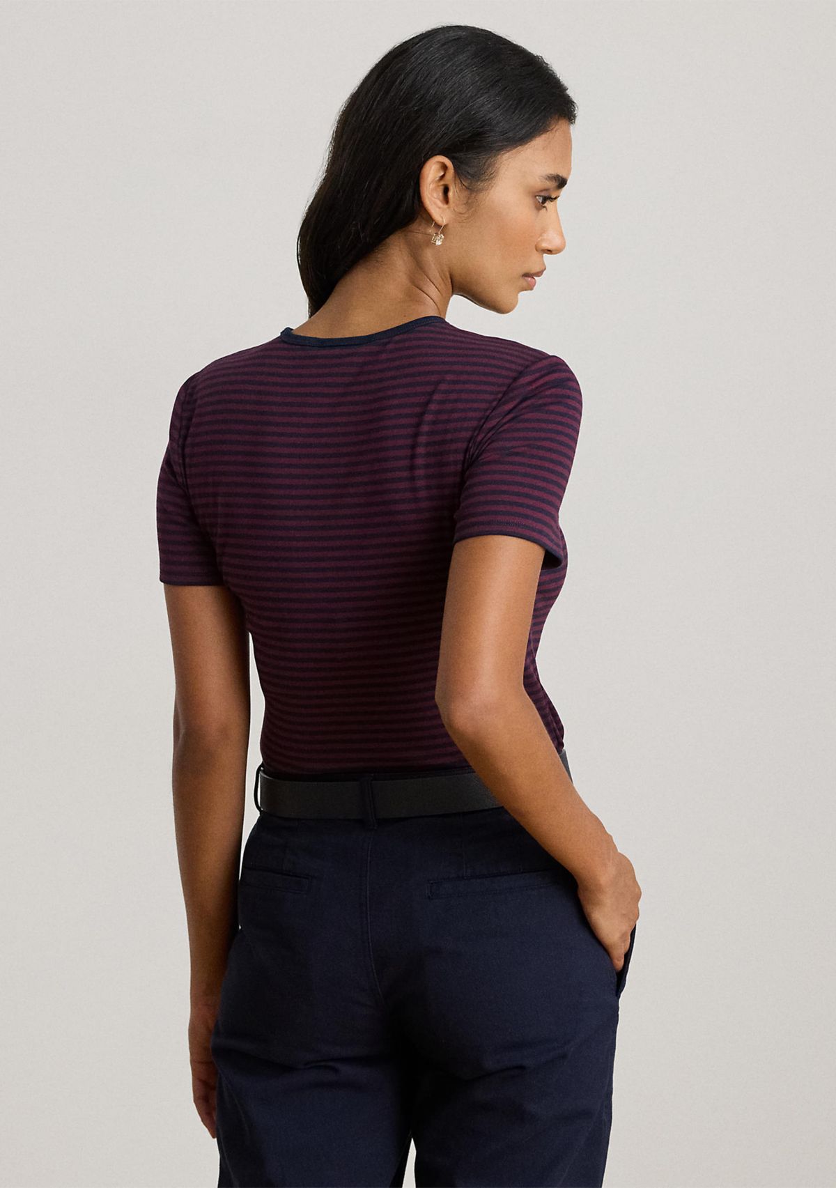 Womens Striped Stretch Cotton Crewneck T-Shirt