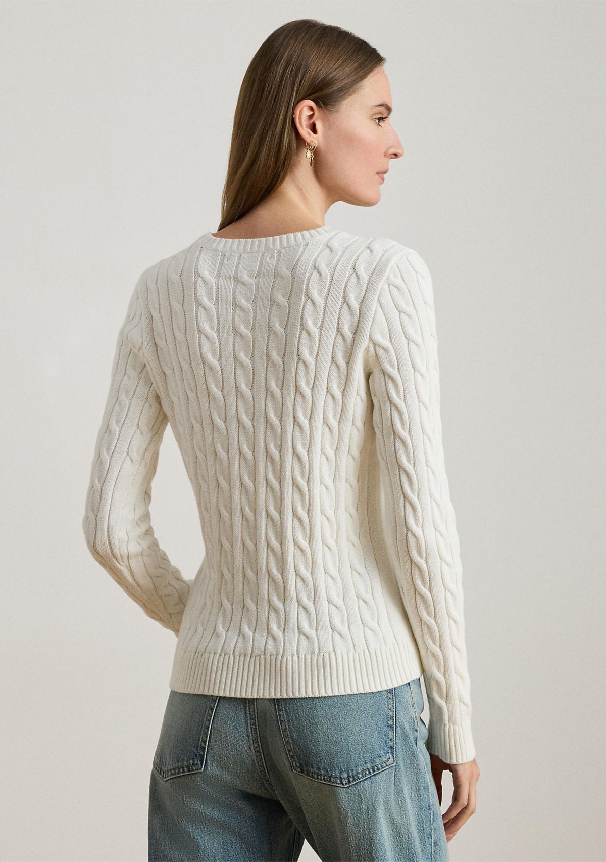 Womens Embroidered-Crest Cable-Knit Sweater