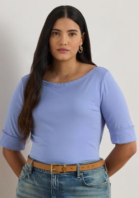 Lauren Ralph Lauren Women's Plus Size Stretch Cotton Boat Neck T-Shirt