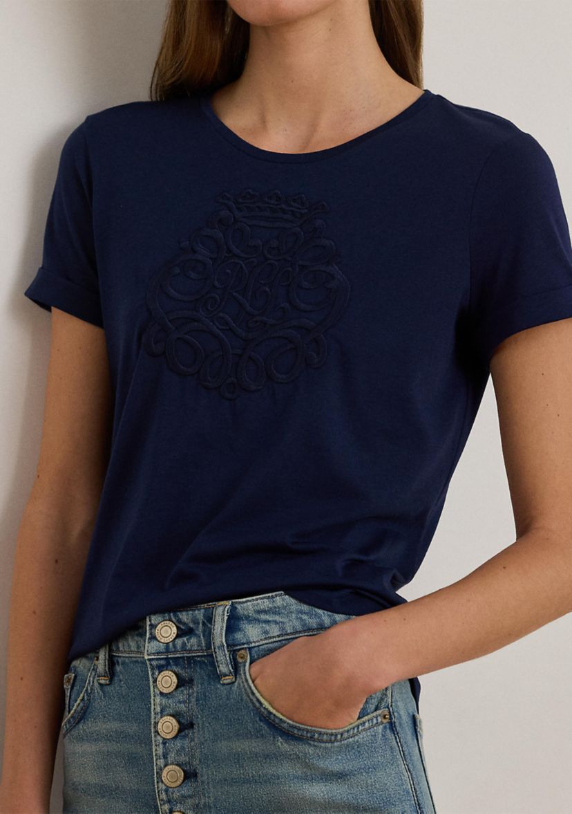 Womens Embroidered-Logo Cotton-Modal Jersey T-Shirt