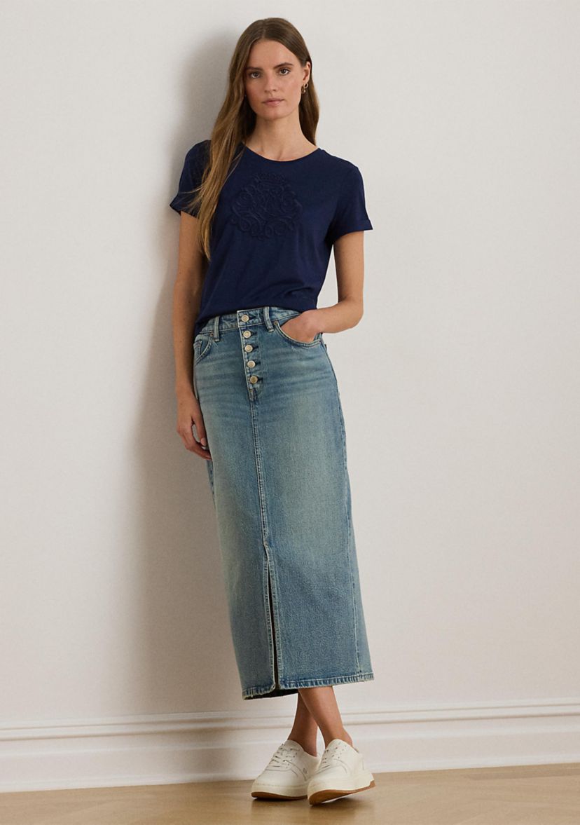 Womens Embroidered-Logo Cotton-Modal Jersey T-Shirt