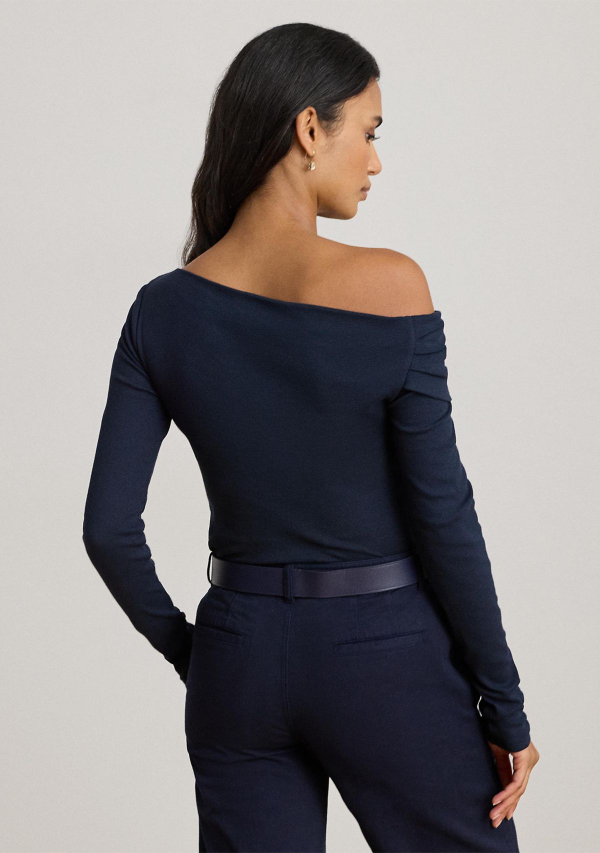 Ribbed Asymmetrical Off-the-Shoulder Top