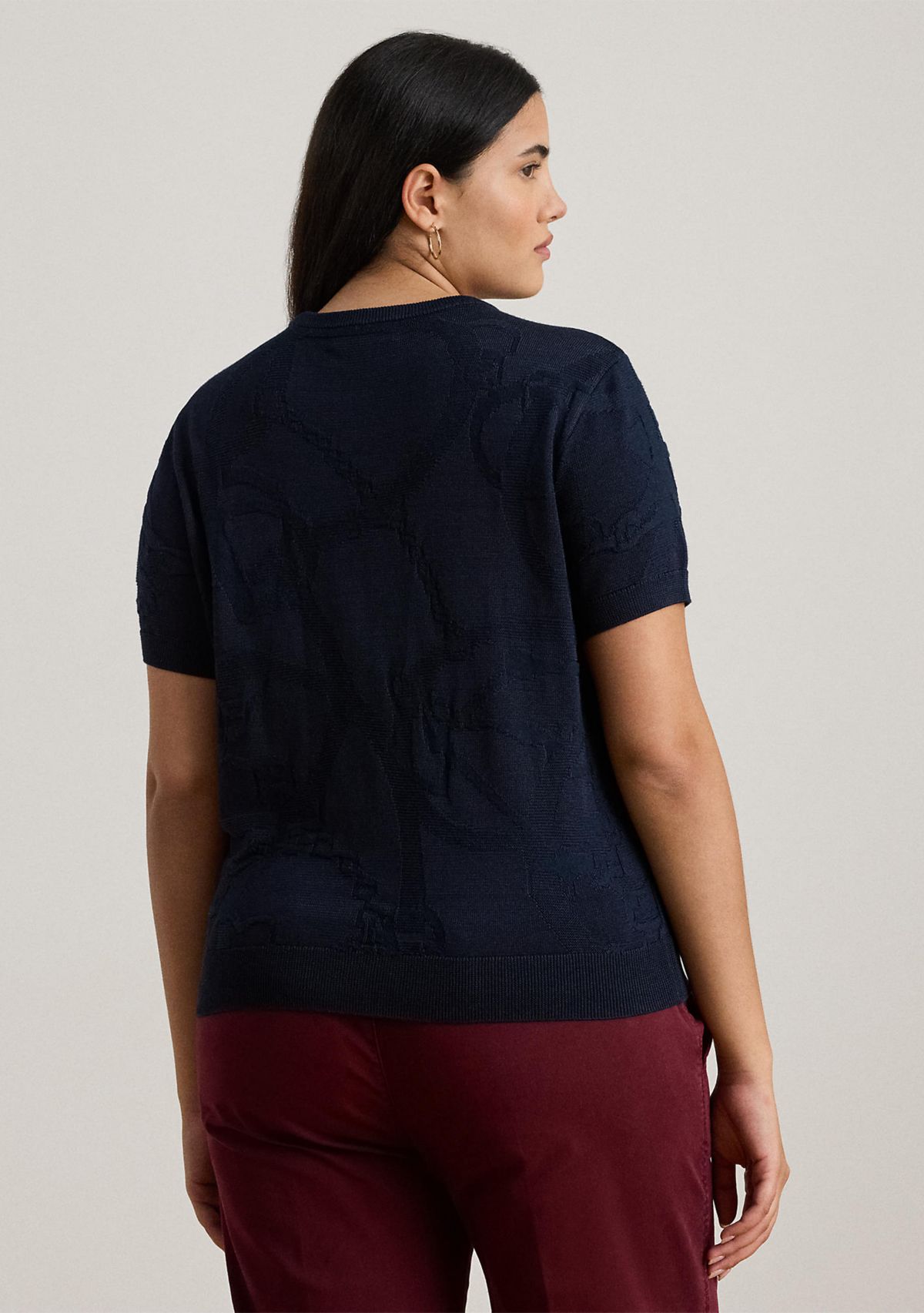 Plus Size Belting-Motif Short-Sleeve Sweater