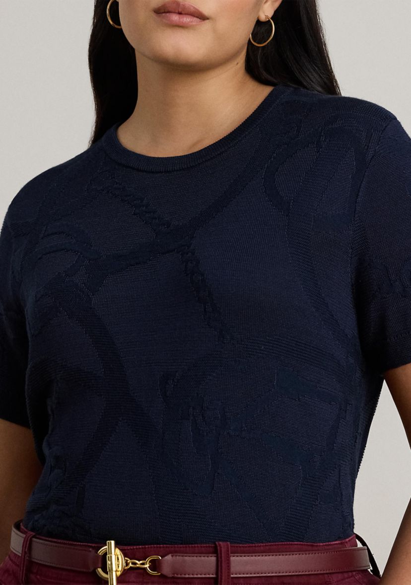 Plus Size Belting-Motif Short-Sleeve Sweater