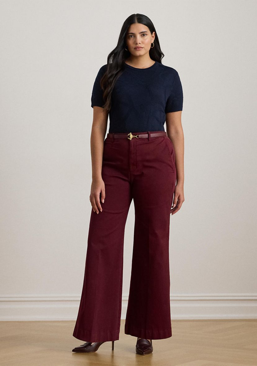 Plus Size Belting-Motif Short-Sleeve Sweater