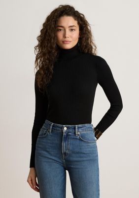 Lauren Ralph Lauren Women's Cotton-Blend Ribbed Turtleneck, Black, Medium