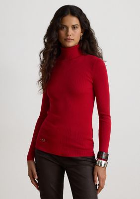Lauren Ralph Lauren Women's Cotton-Blend Ribbed Turtleneck, Red, Medium