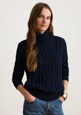 Lauren Ralph Lauren Women's Cable Knit Cotton Turtleneck Sweater