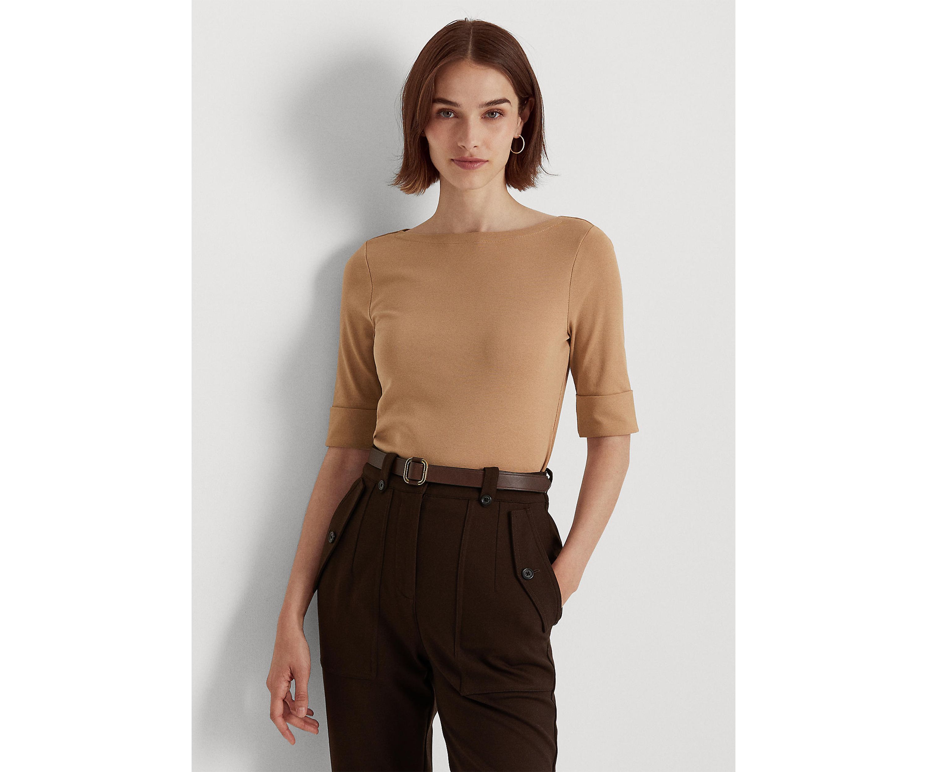 Womens Stretch Cotton Boatneck T-Shirt