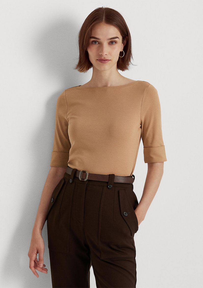 Womens Stretch Cotton Boatneck T-Shirt