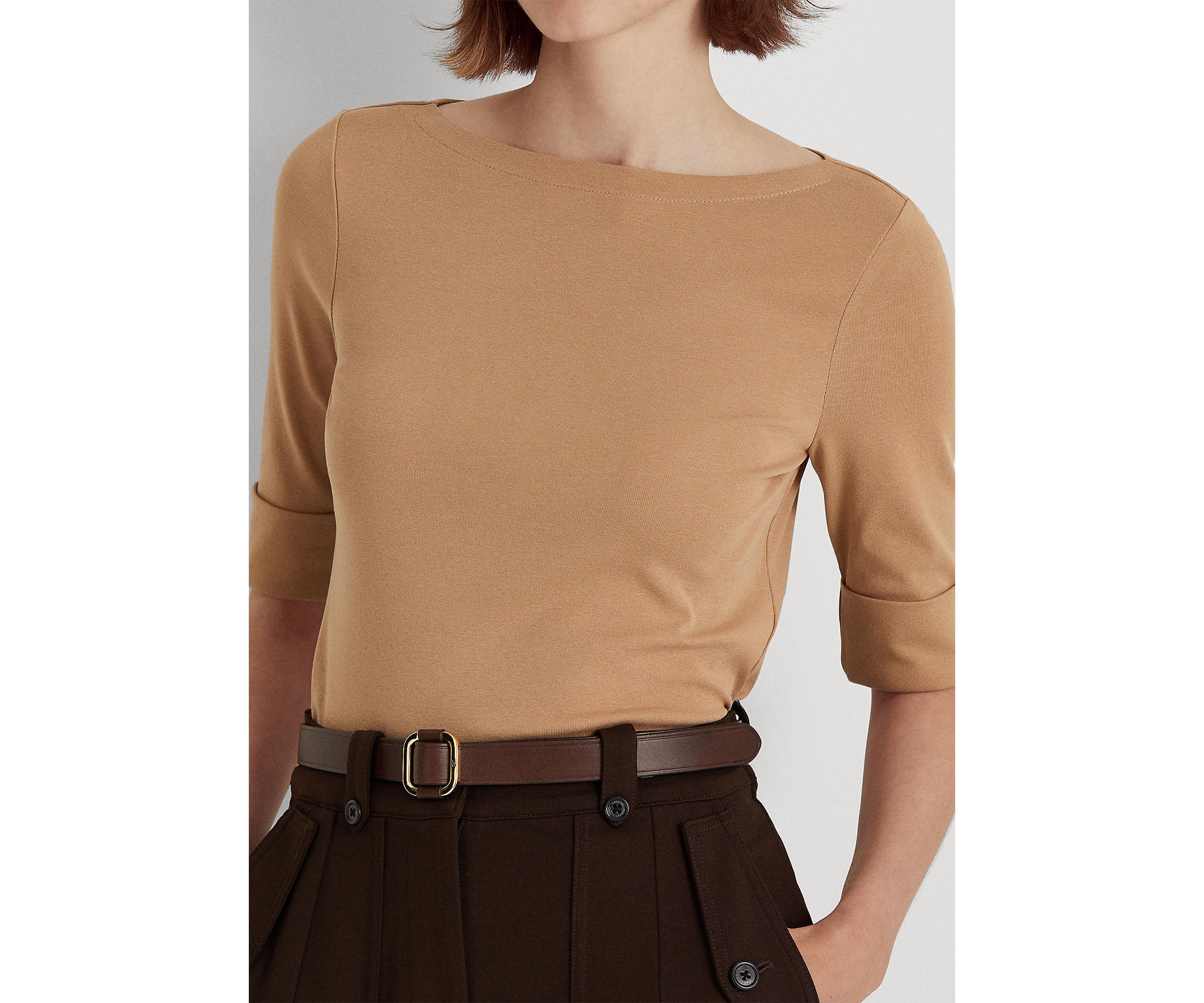 Womens Stretch Cotton Boatneck T-Shirt