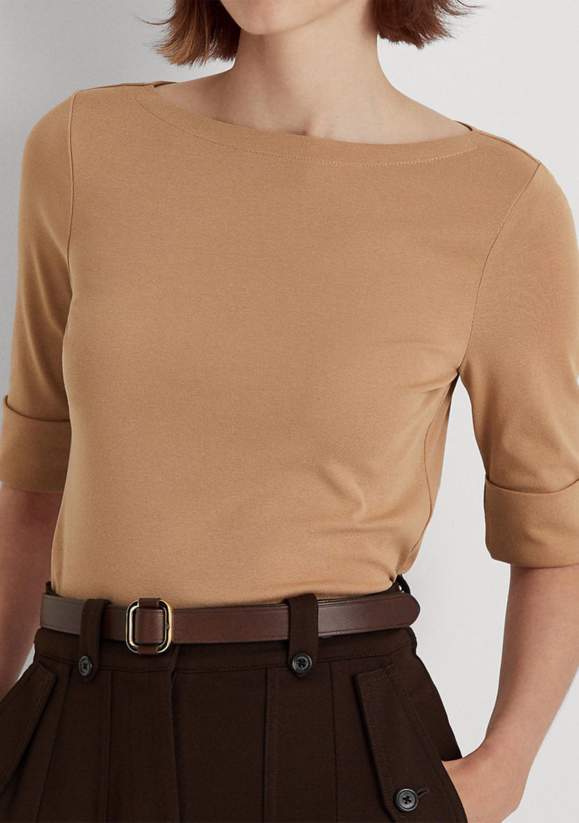 Womens Stretch Cotton Boatneck T-Shirt