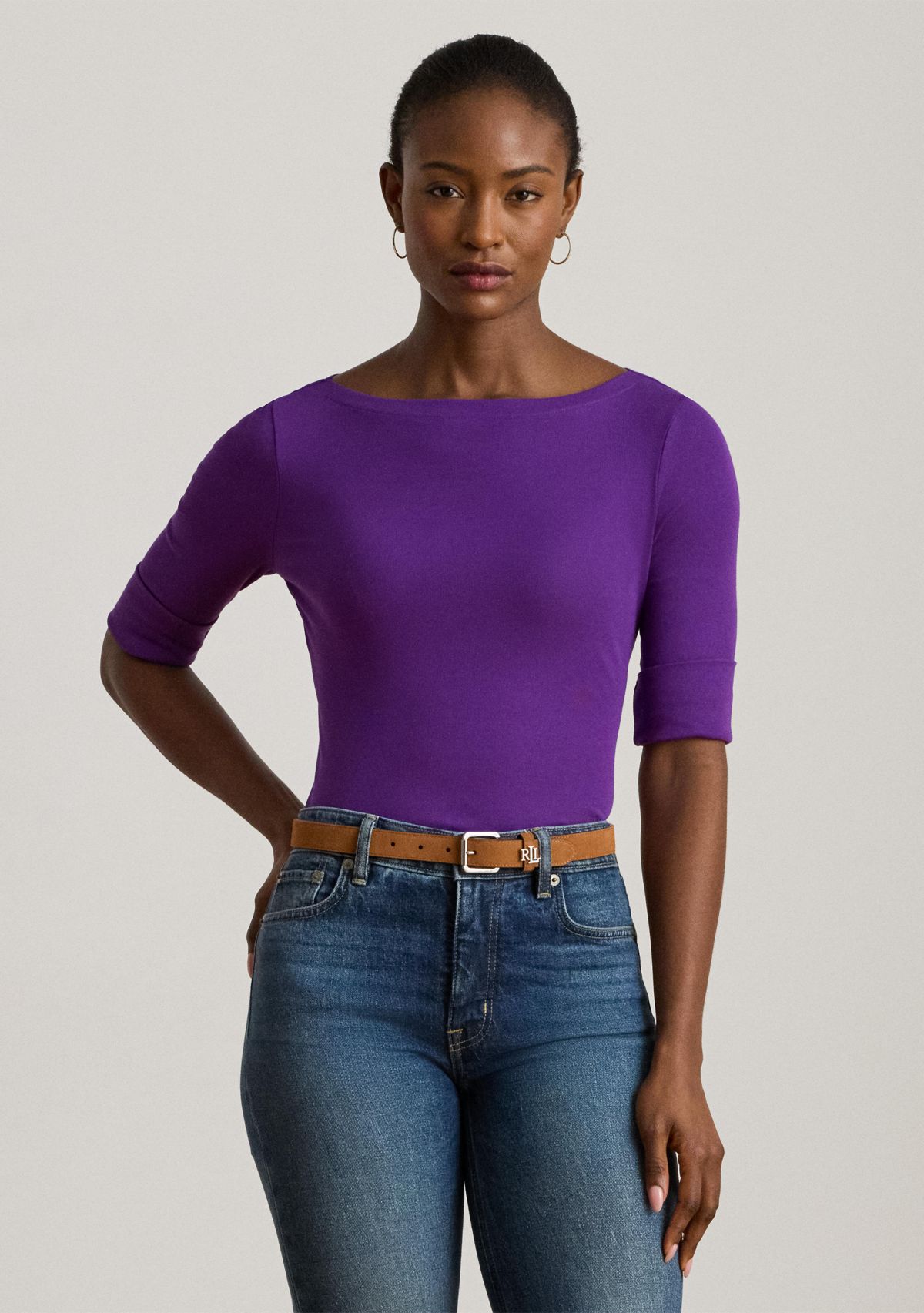 Womens Stretch Cotton Boatneck Tee