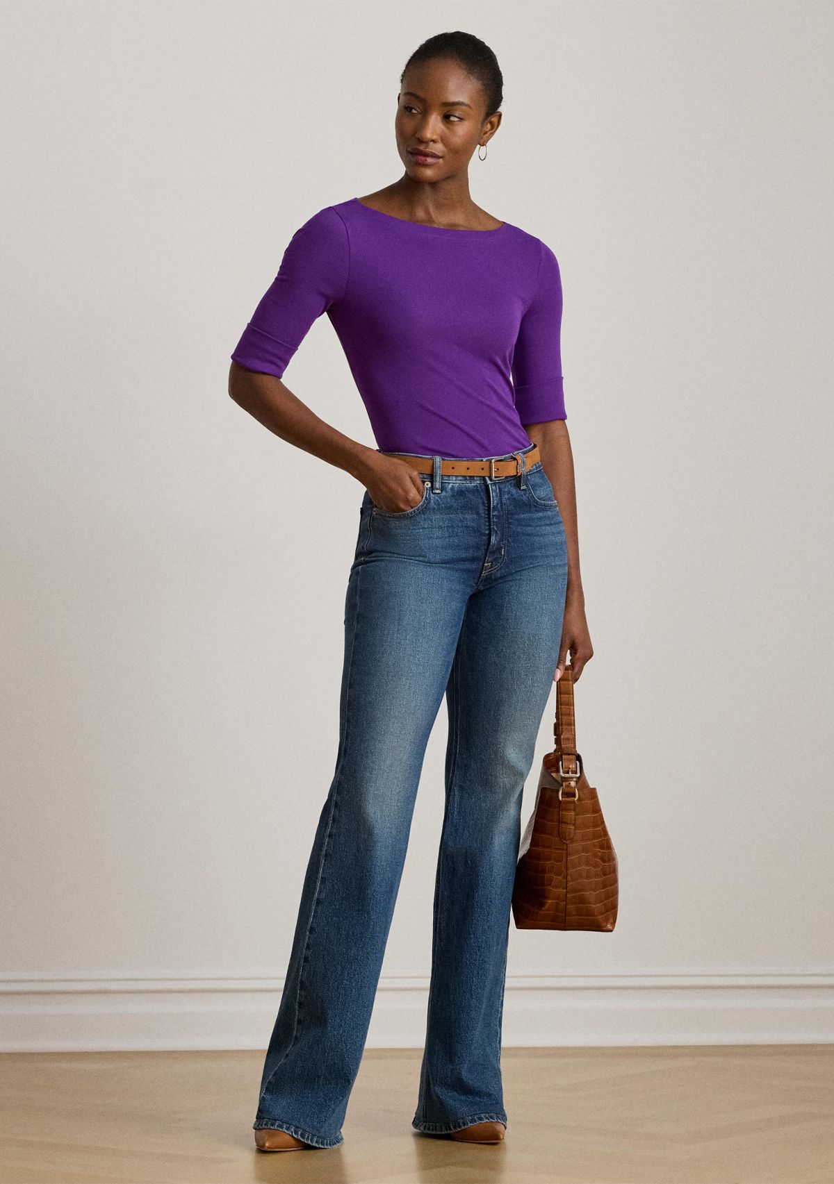 Womens Stretch Cotton Boatneck Tee