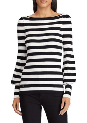 Lauren Ralph Lauren Striped Puff-Sleeve Sweater | belk