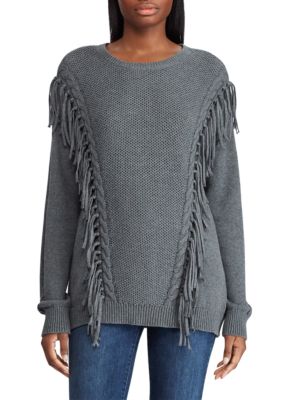 Lauren Ralph Lauren Fringe Trim Cotton Sweater | belk