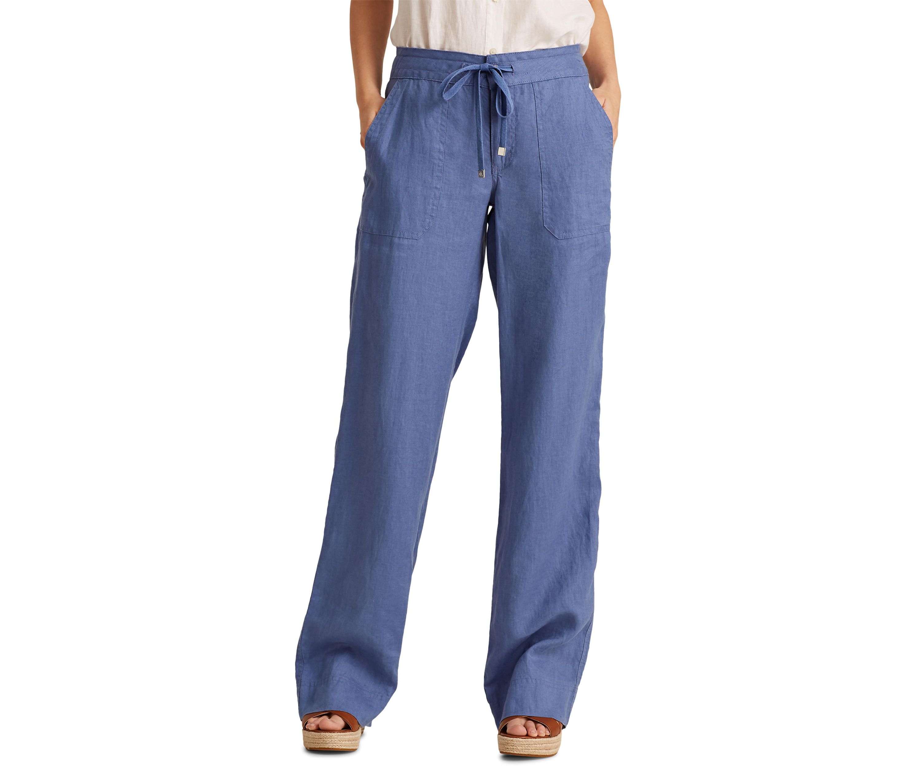 Womens Linen Wide-Leg Pants