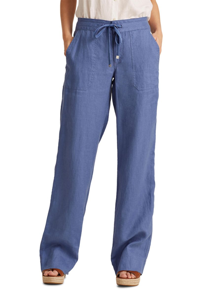 Womens Linen Wide-Leg Pants