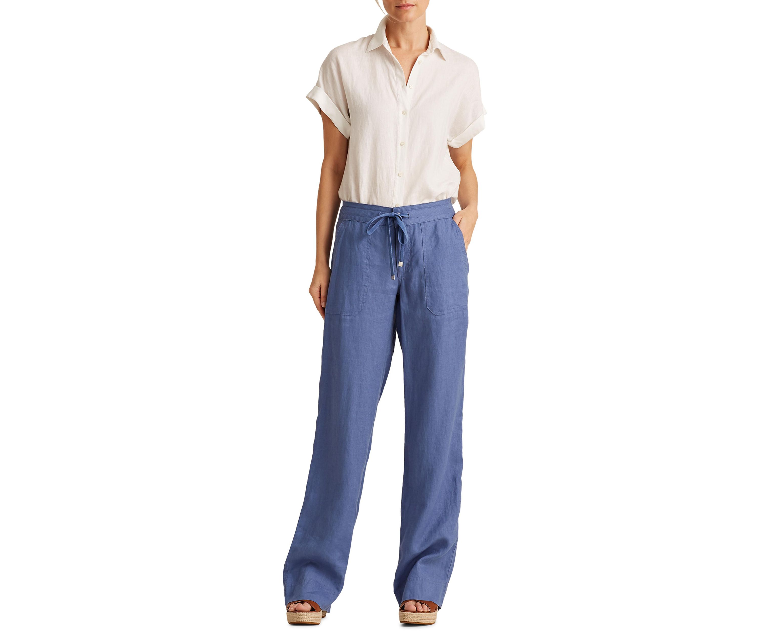 Womens Linen Wide-Leg Pants