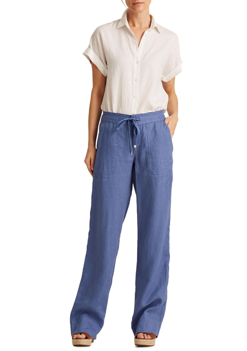 Womens Linen Wide-Leg Pants