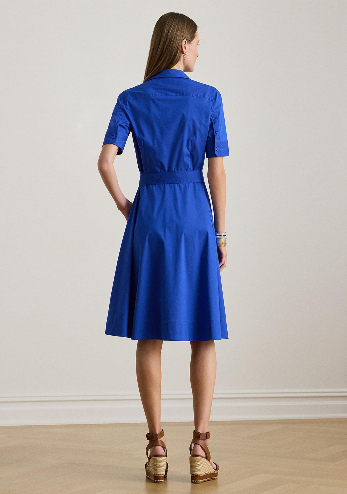 Womens Belted Cotton-Blend Shirtdress