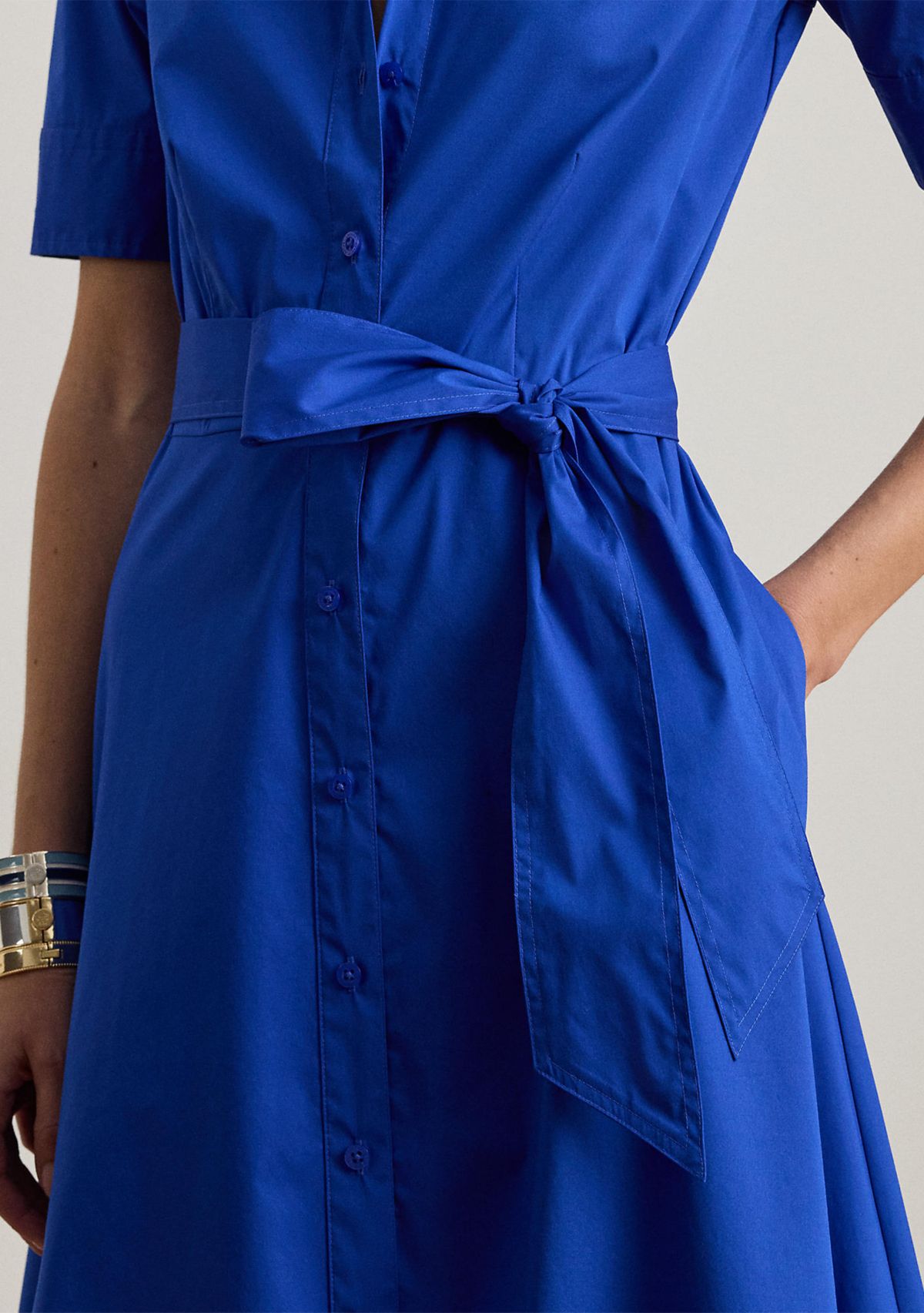 Womens Belted Cotton-Blend Shirtdress