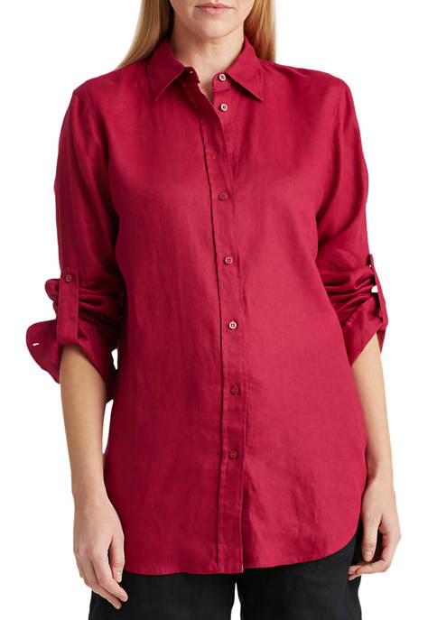 Lauren Ralph Lauren Roll Tab Sleeve Linen Shirt | belk