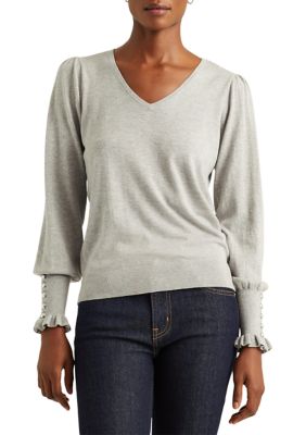 Lauren Ralph Lauren Buttoned-Cuff Long-Sleeve Sweater | belk