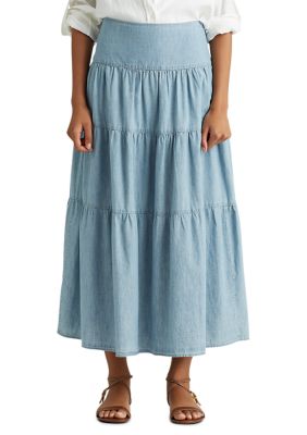 Lauren Ralph Lauren Tiered Chambray Peasant Skirt | belk