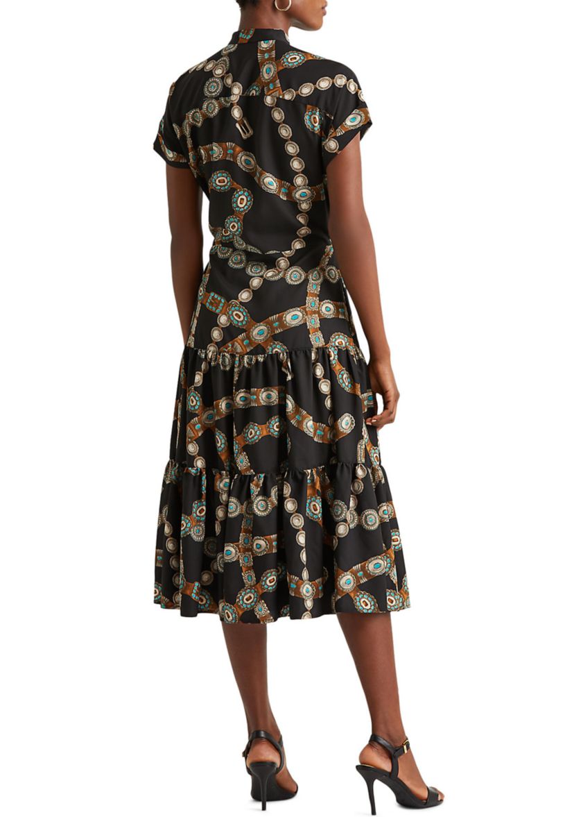 Womens Belt Print Crepe Shirtdress