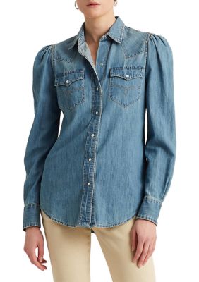 Lauren Ralph Lauren Women's Denim Puff Sleeve Western Shirt | belk