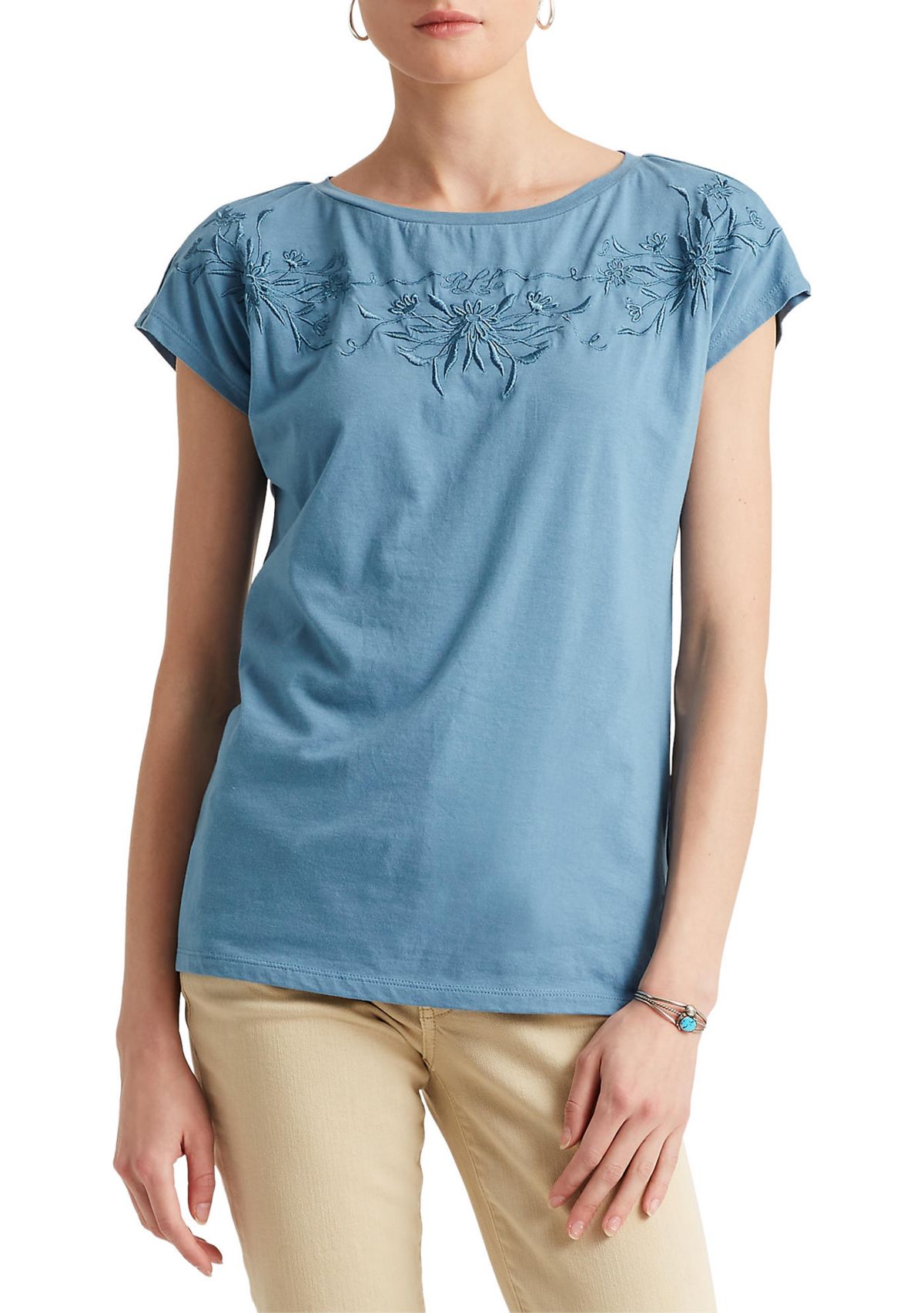 Womens Embroidered Cotton Blend T-Shirt