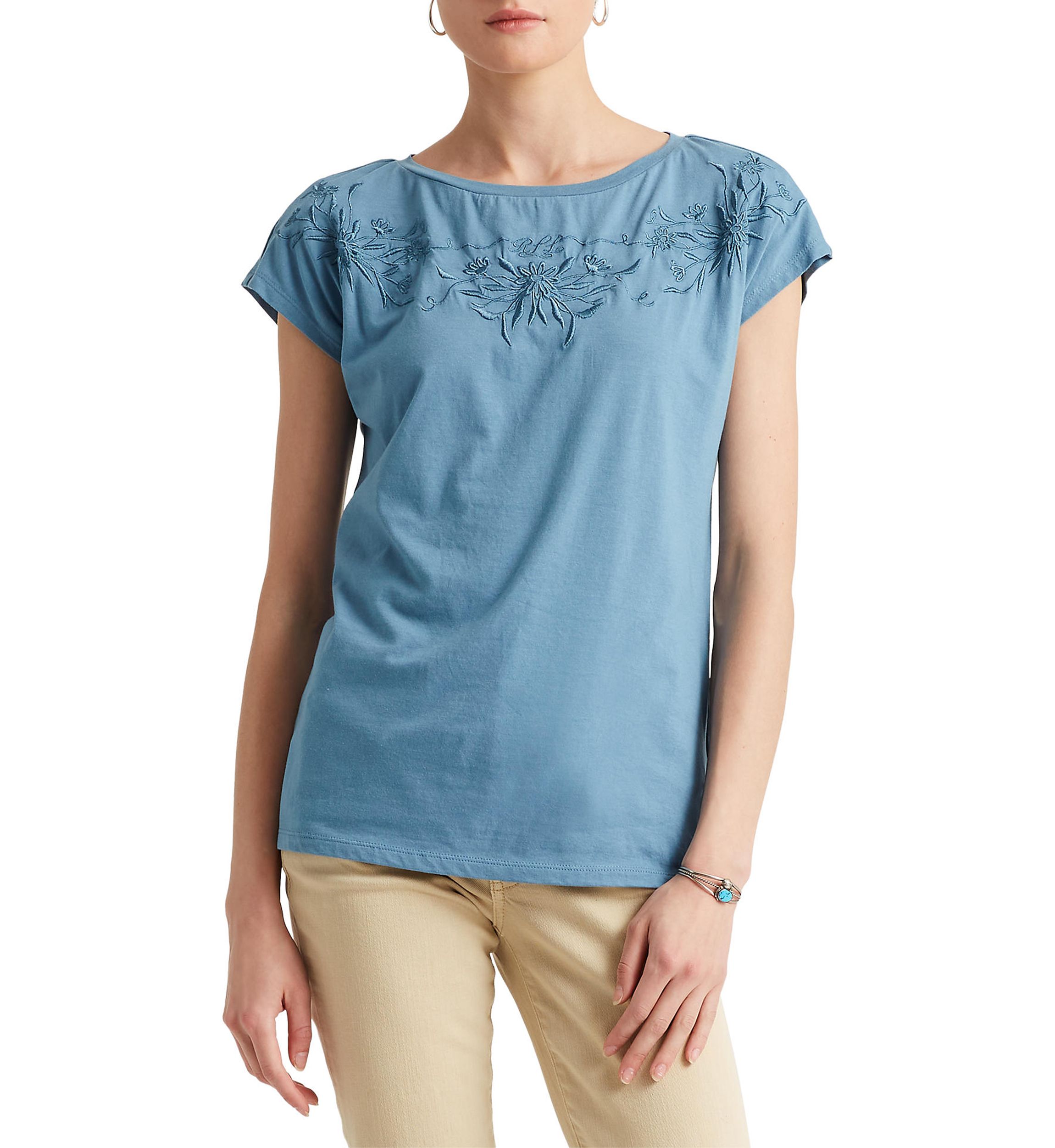 Womens Embroidered Cotton Blend T-Shirt