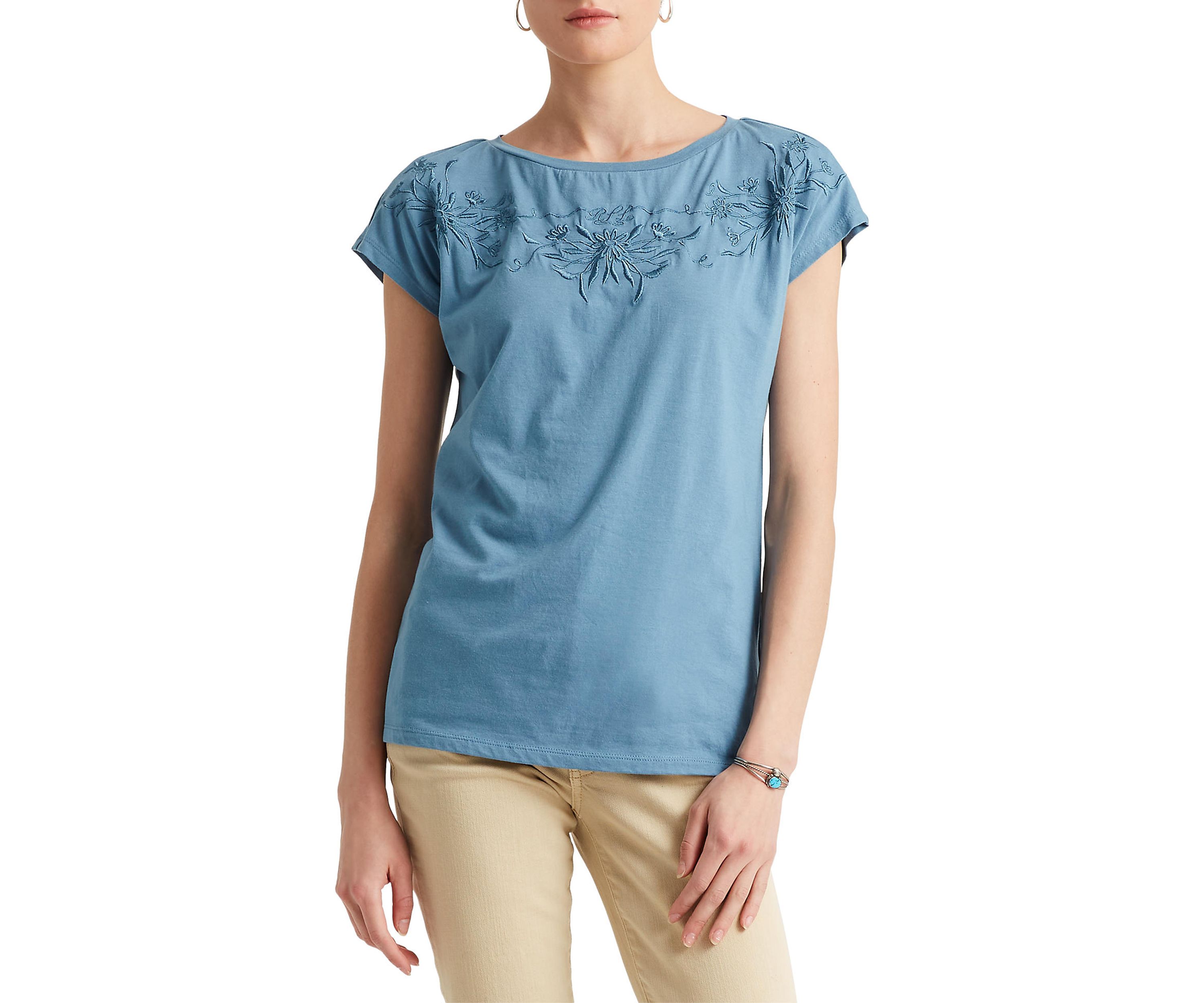Womens Embroidered Cotton Blend T-Shirt