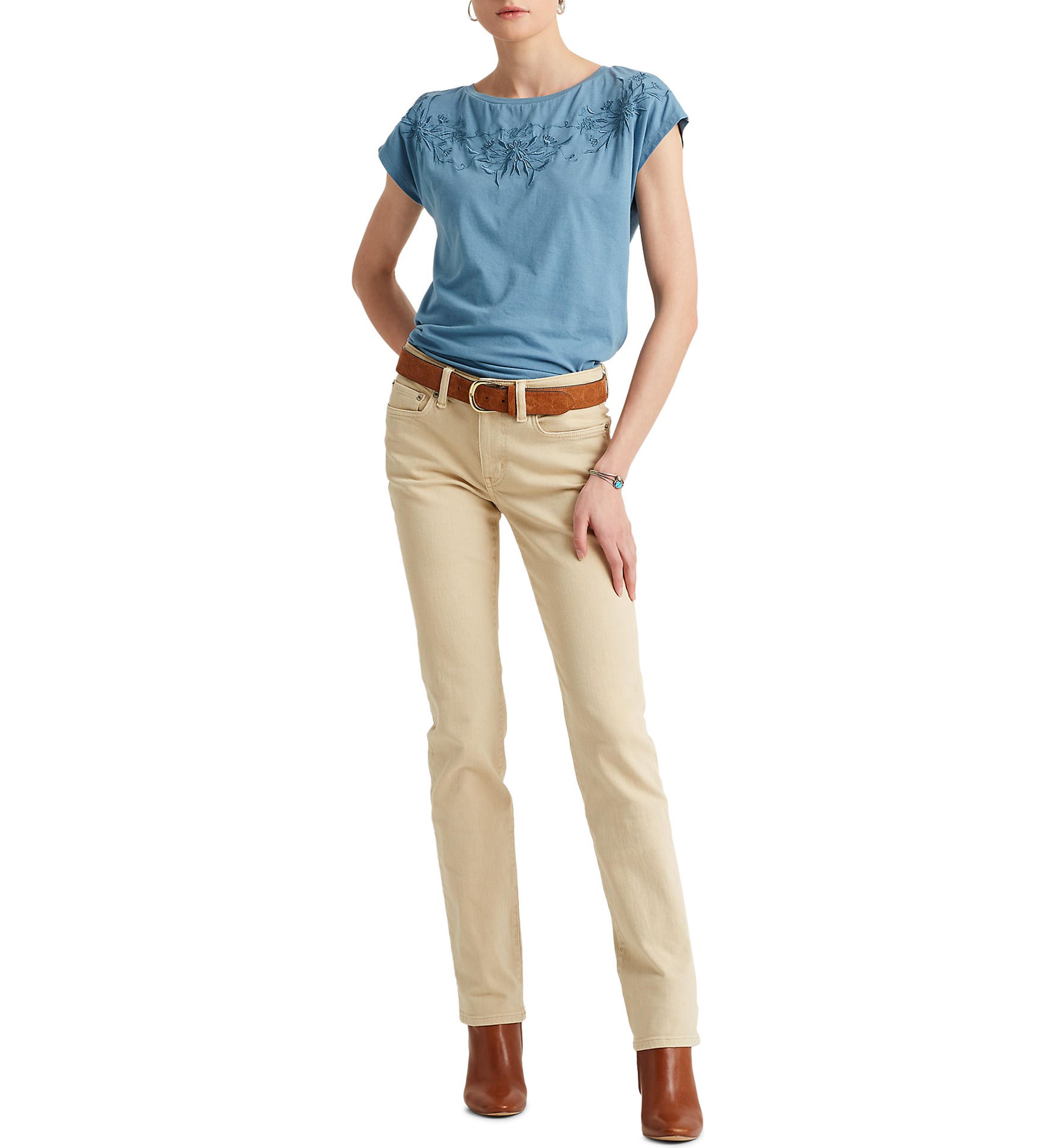 Womens Embroidered Cotton Blend T-Shirt