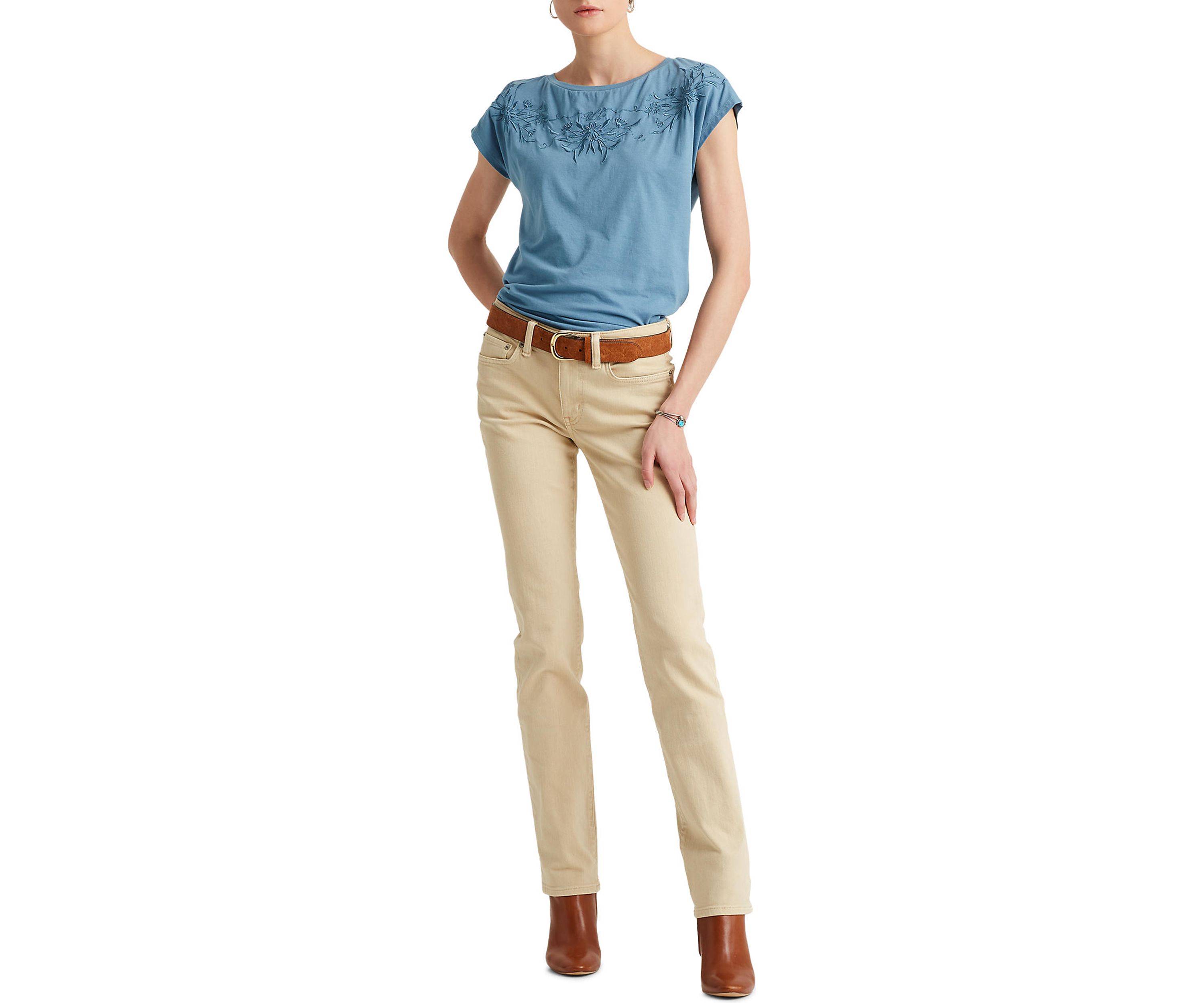 Womens Embroidered Cotton Blend T-Shirt