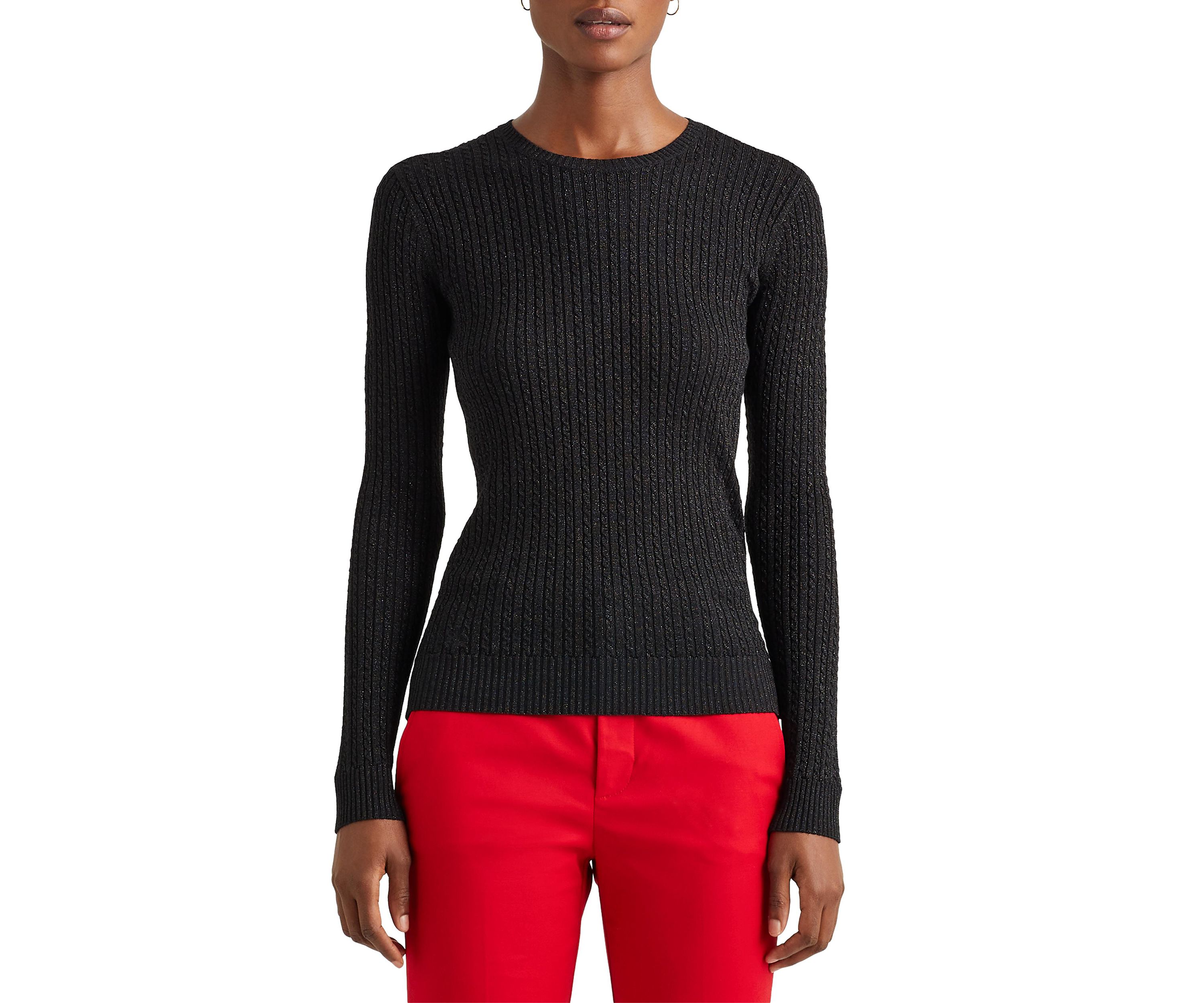 	  Metallic Cable-Knit Crewneck Sweater  