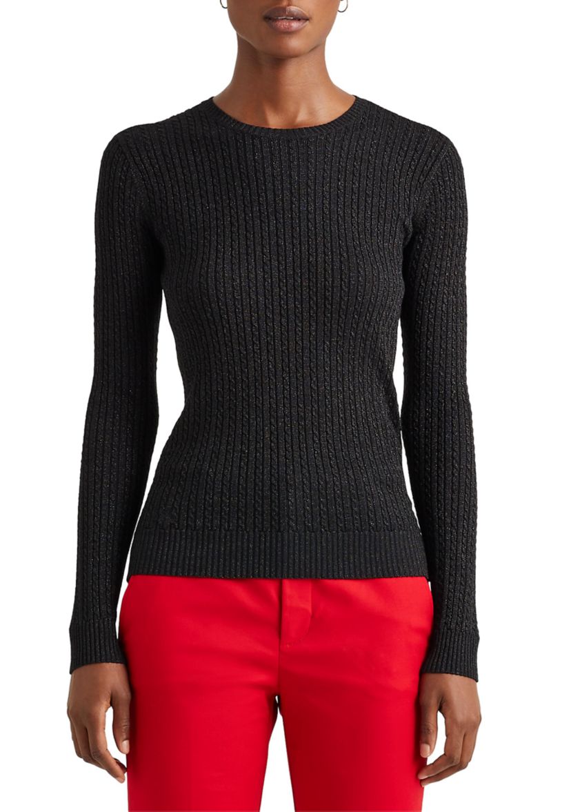 	  Metallic Cable-Knit Crewneck Sweater  