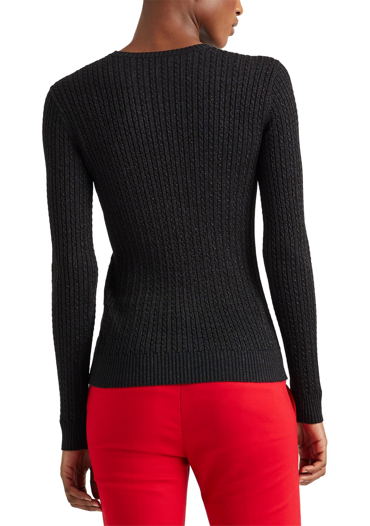 	  Metallic Cable-Knit Crewneck Sweater  