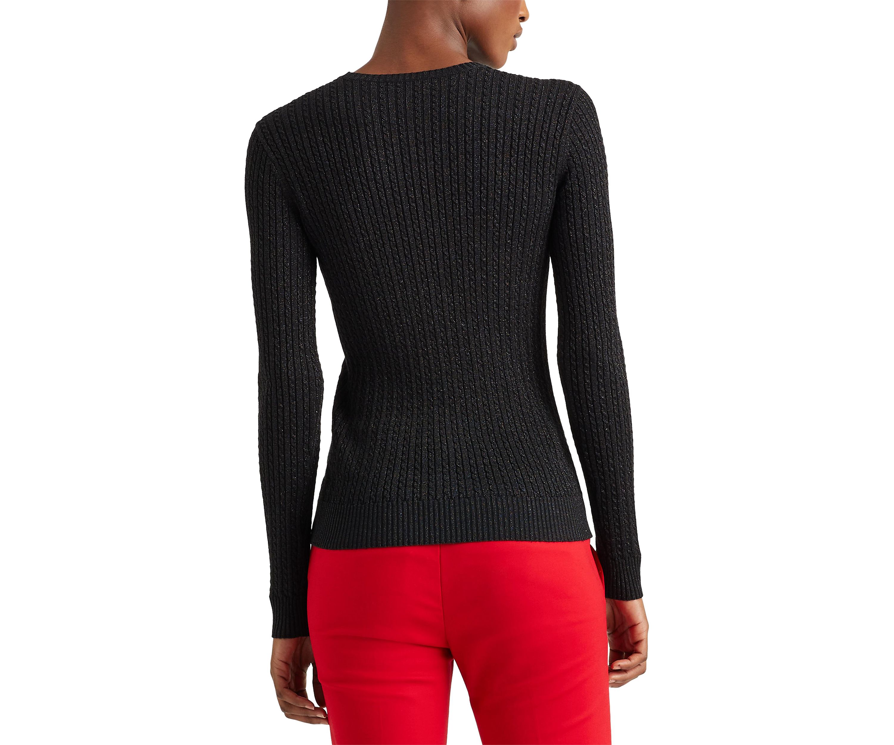 	  Metallic Cable-Knit Crewneck Sweater  