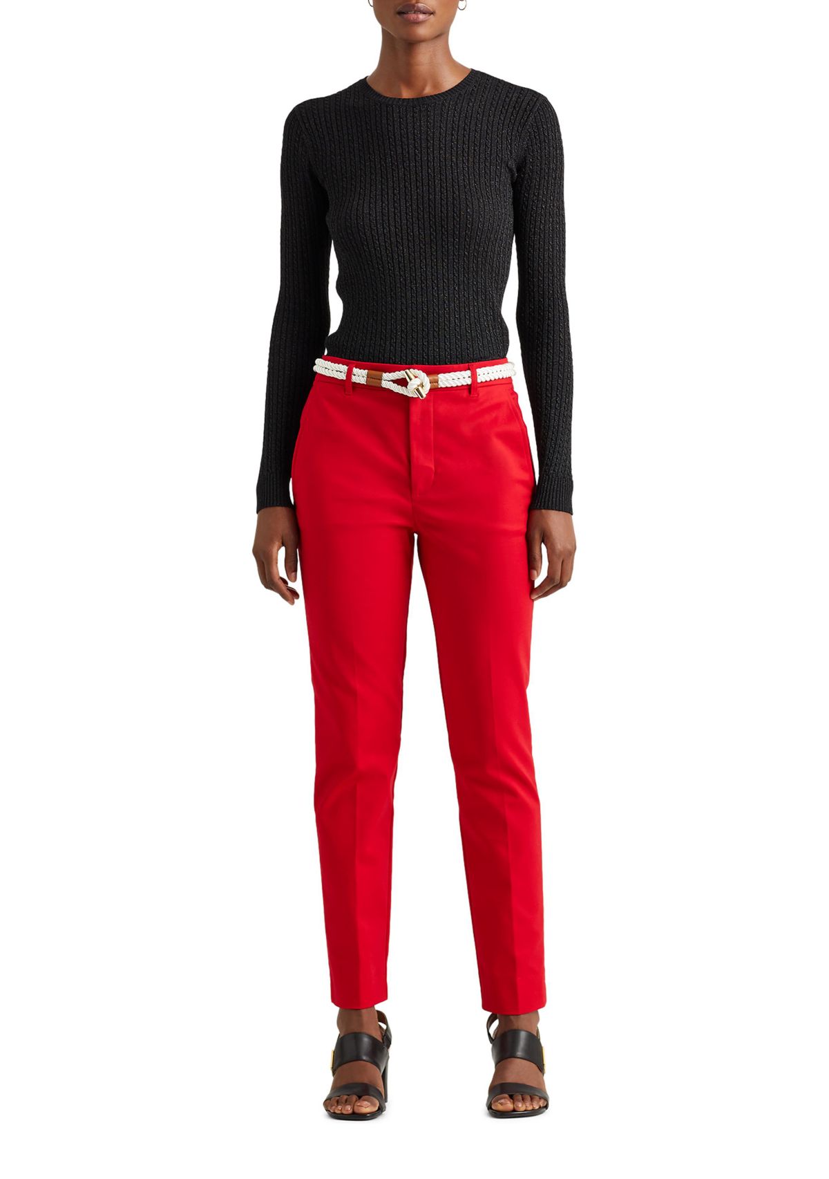 	  Metallic Cable-Knit Crewneck Sweater  