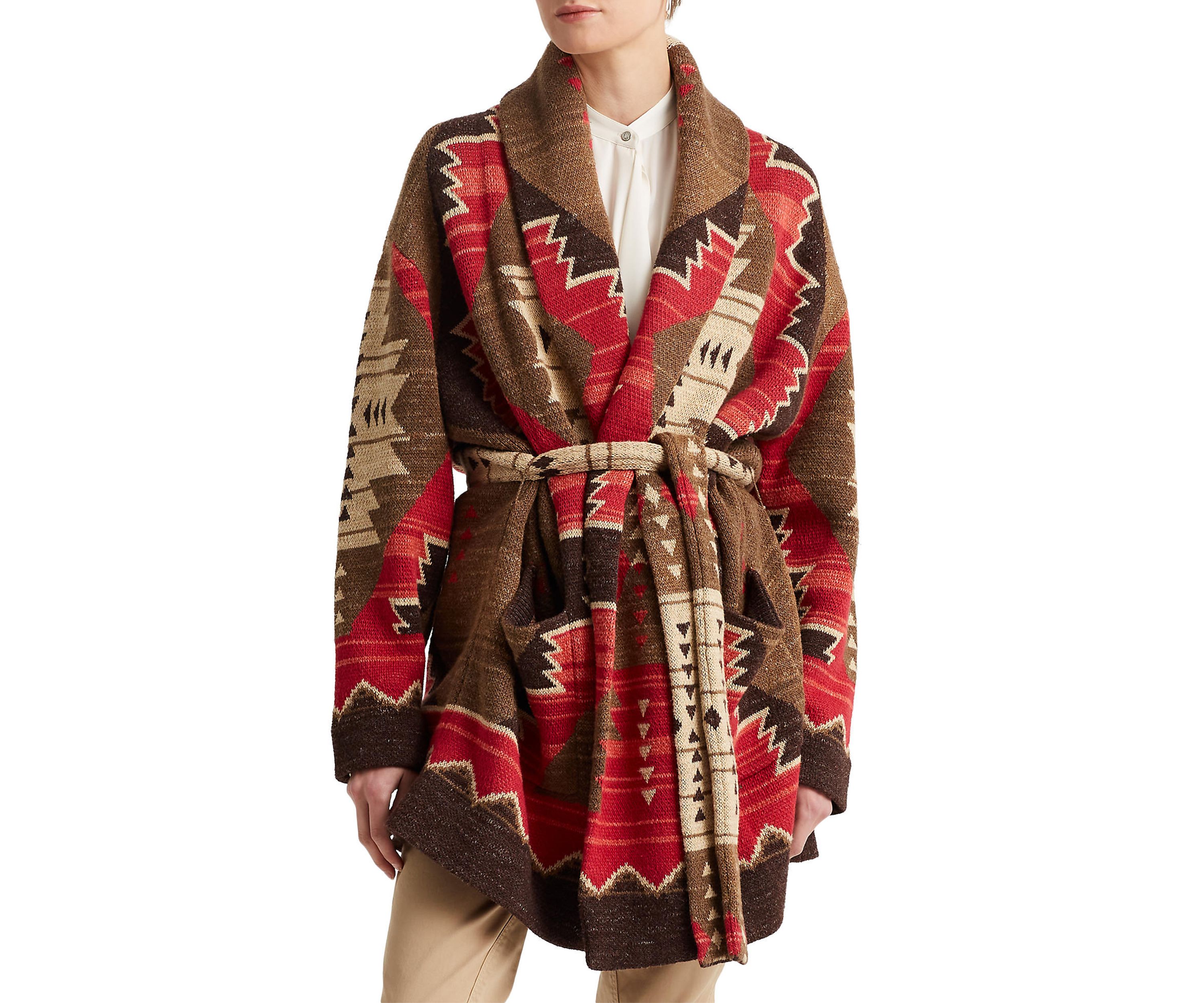 Womens Western Print Intarsia Knit Cardigan