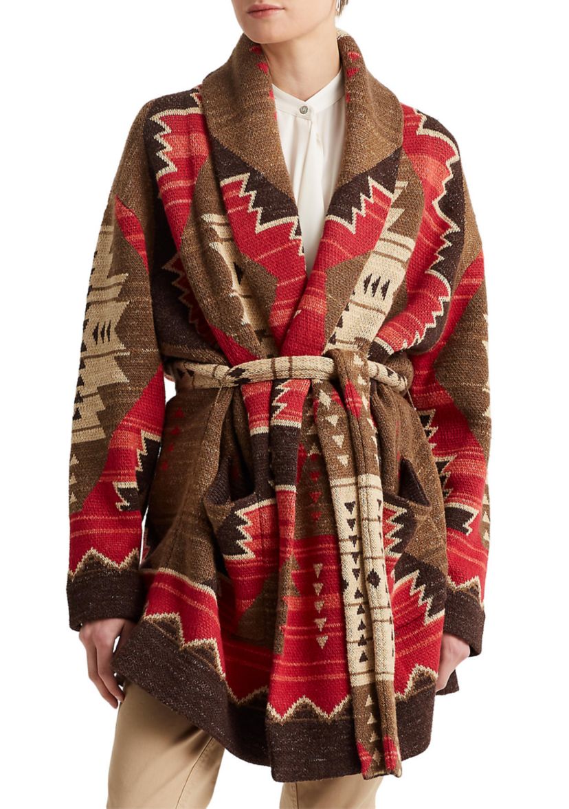 Womens Western Print Intarsia Knit Cardigan