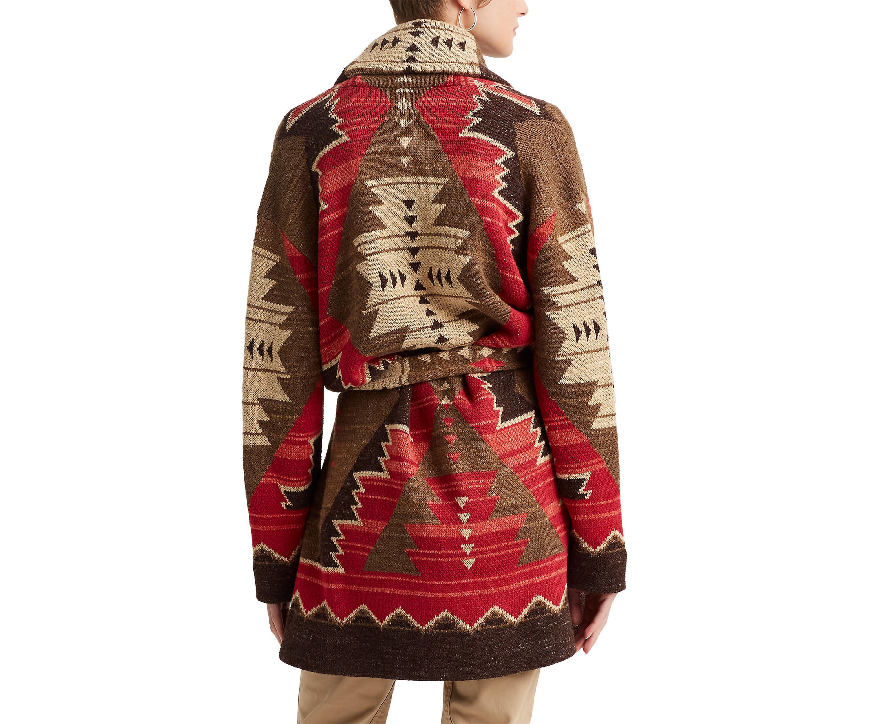 Womens Western Print Intarsia Knit Cardigan